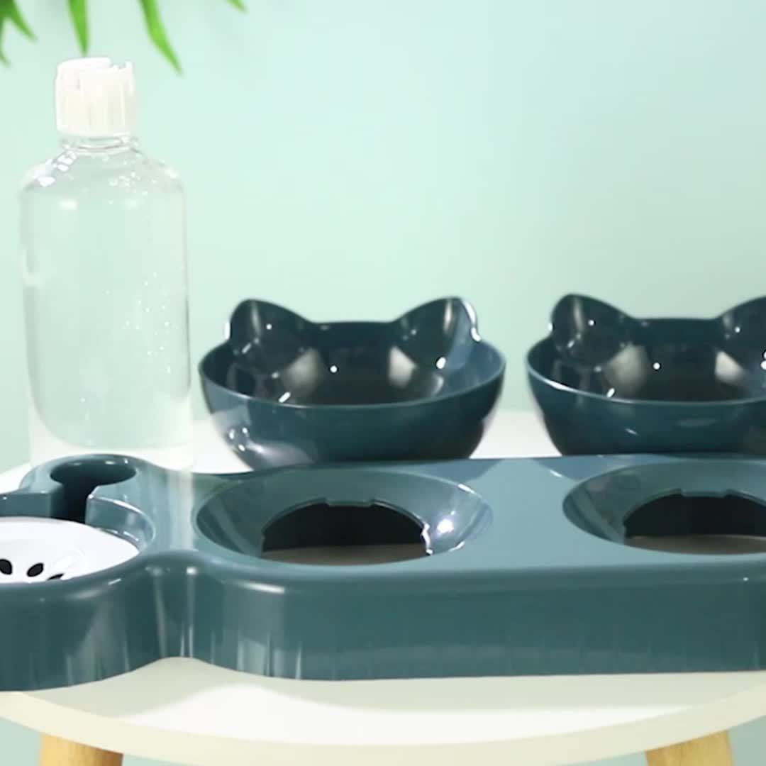 Gamelle 3 en 1 avec Réservoir d’Eau et Bols Inclinés – Design Oreilles de Chat
