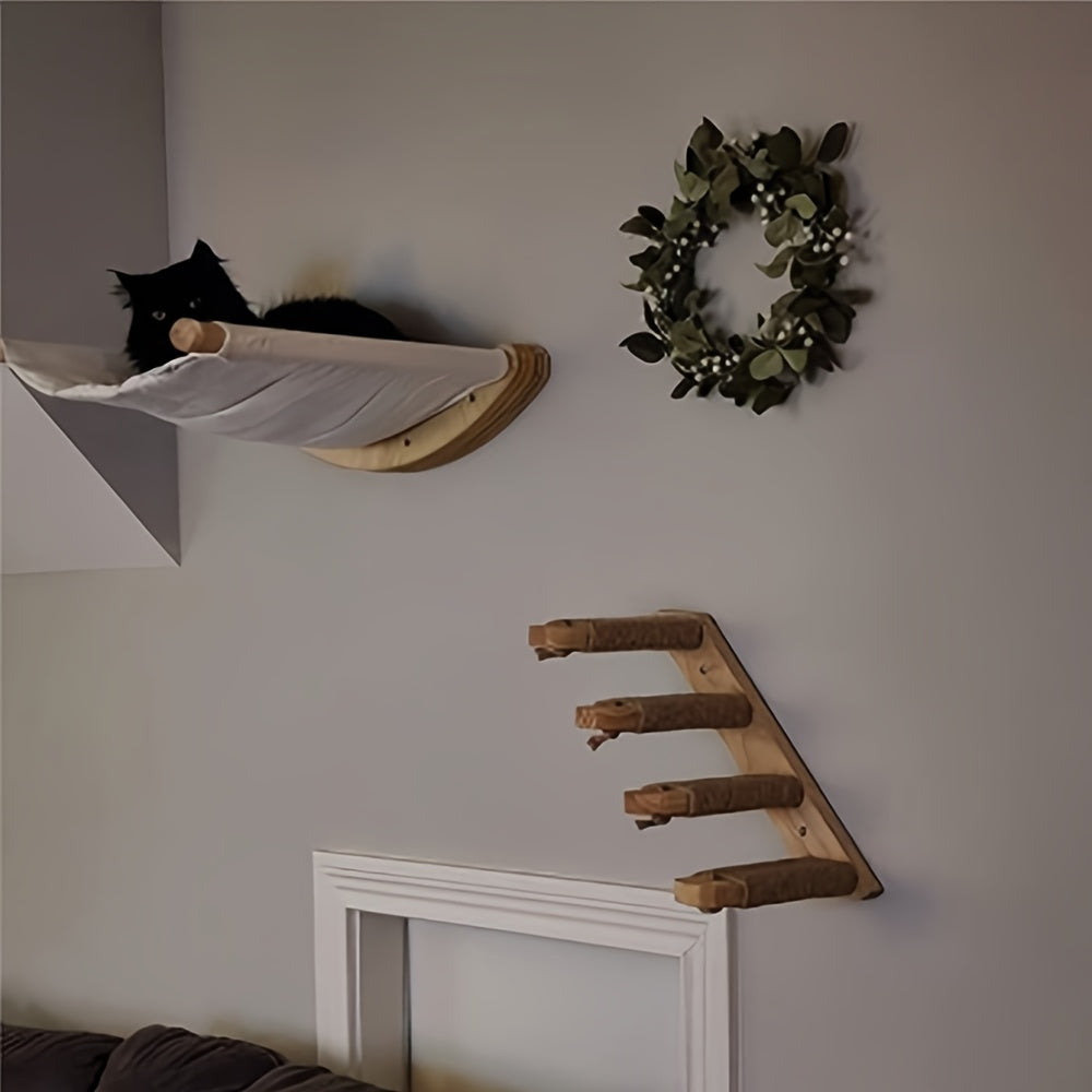 Ensemble Mural pour Chat avec Hamac Double, Pont et Plateformes d’Escalade