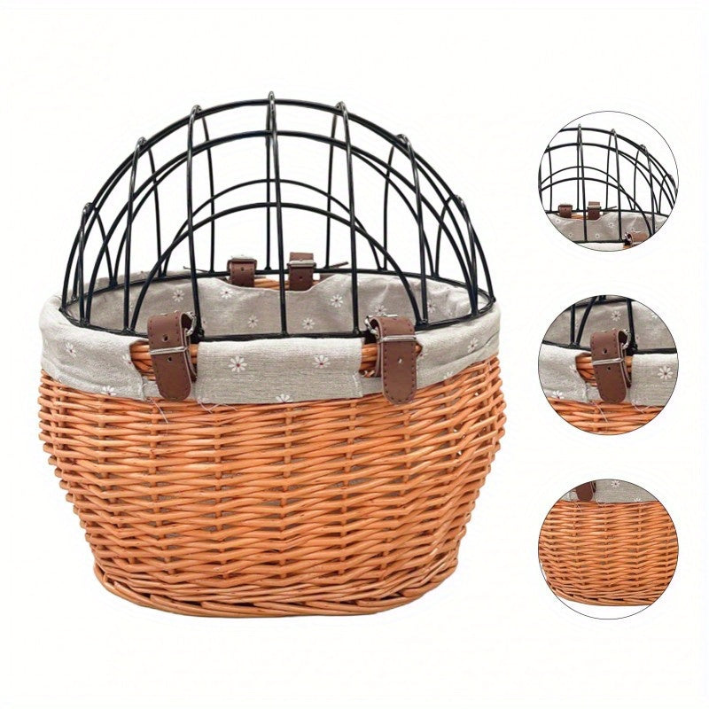 Panier vélo vintage en osier avec grille pour Chien