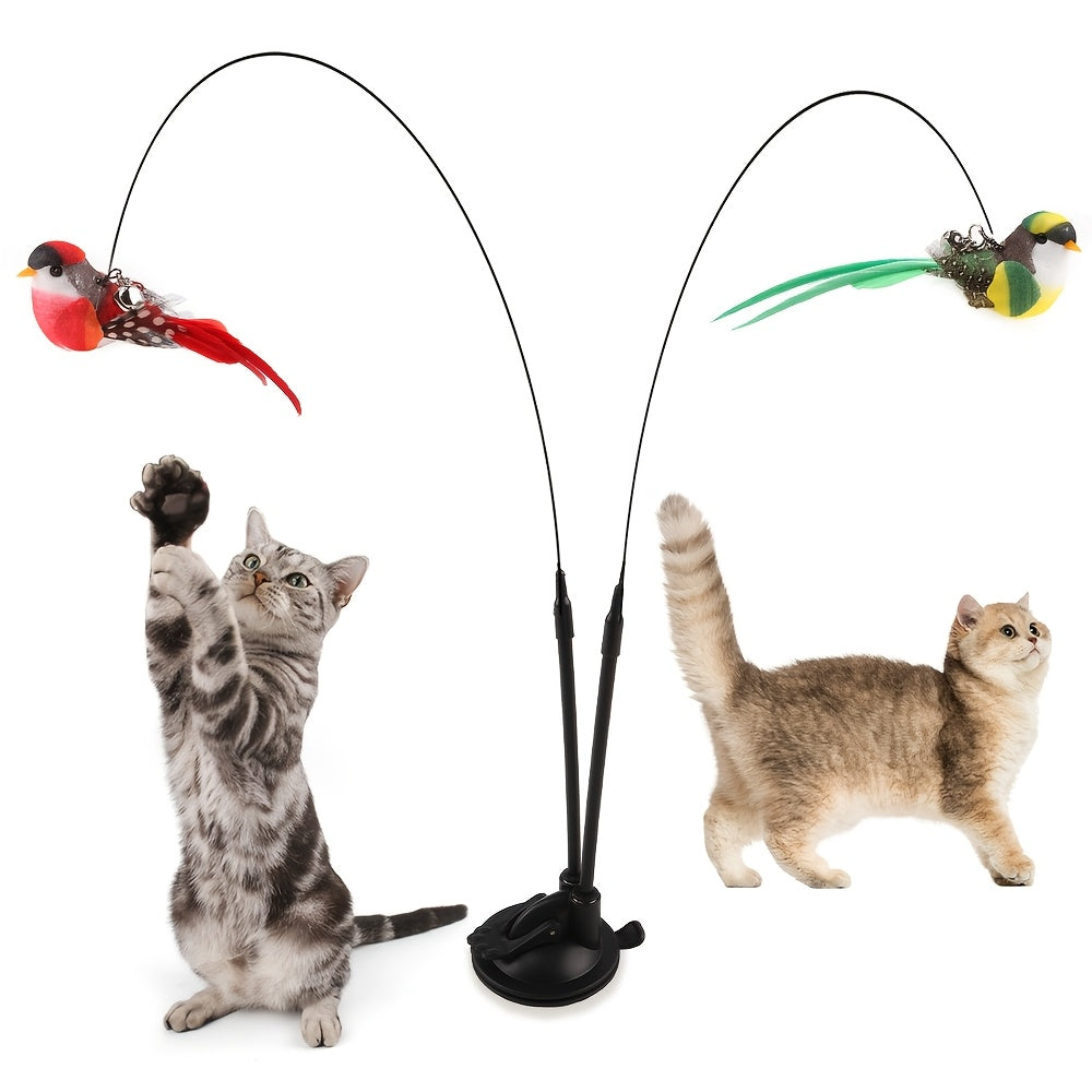Canne à Plumes Interactives avec Oiseaux Réalistes – Double Tige