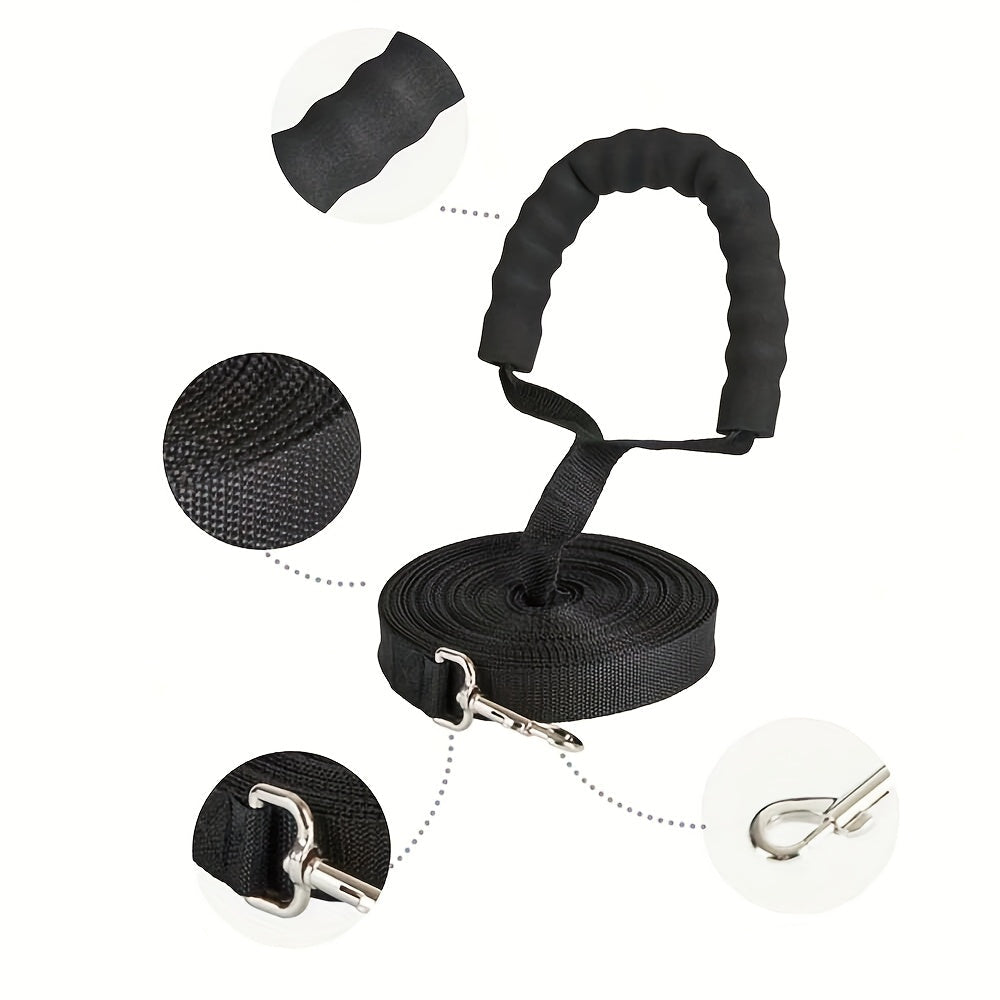Longe Noire avec Poignée Mousse pour Chien – 1,5 m à 20 m