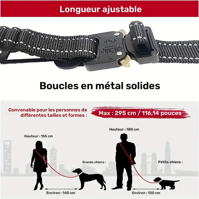Laisse Mains Libres avec Boucle pour Voiture pour Chien