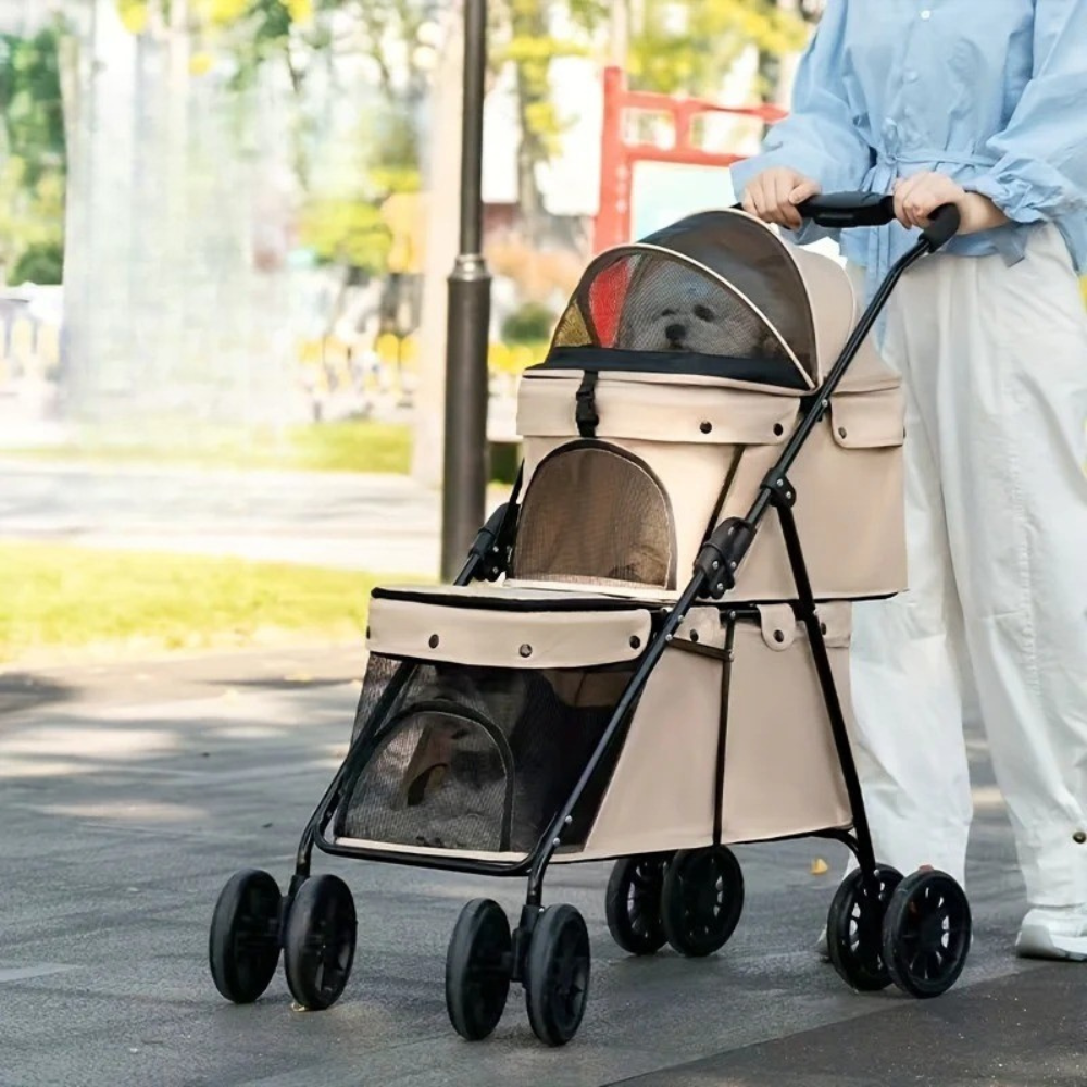 Poussette Double Pliable pour Chiens et Chats – Confort à Deux Étages