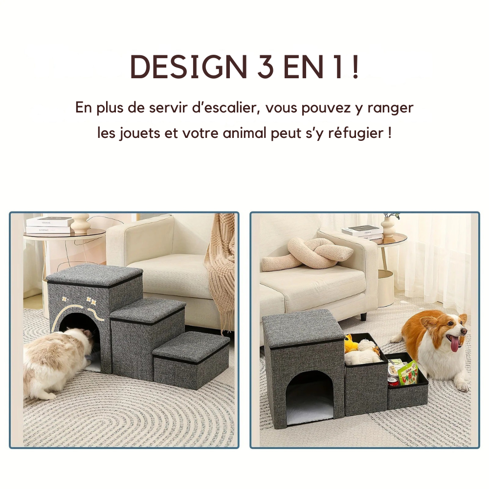 Escalier de Rangement pour Animaux 3 en 1