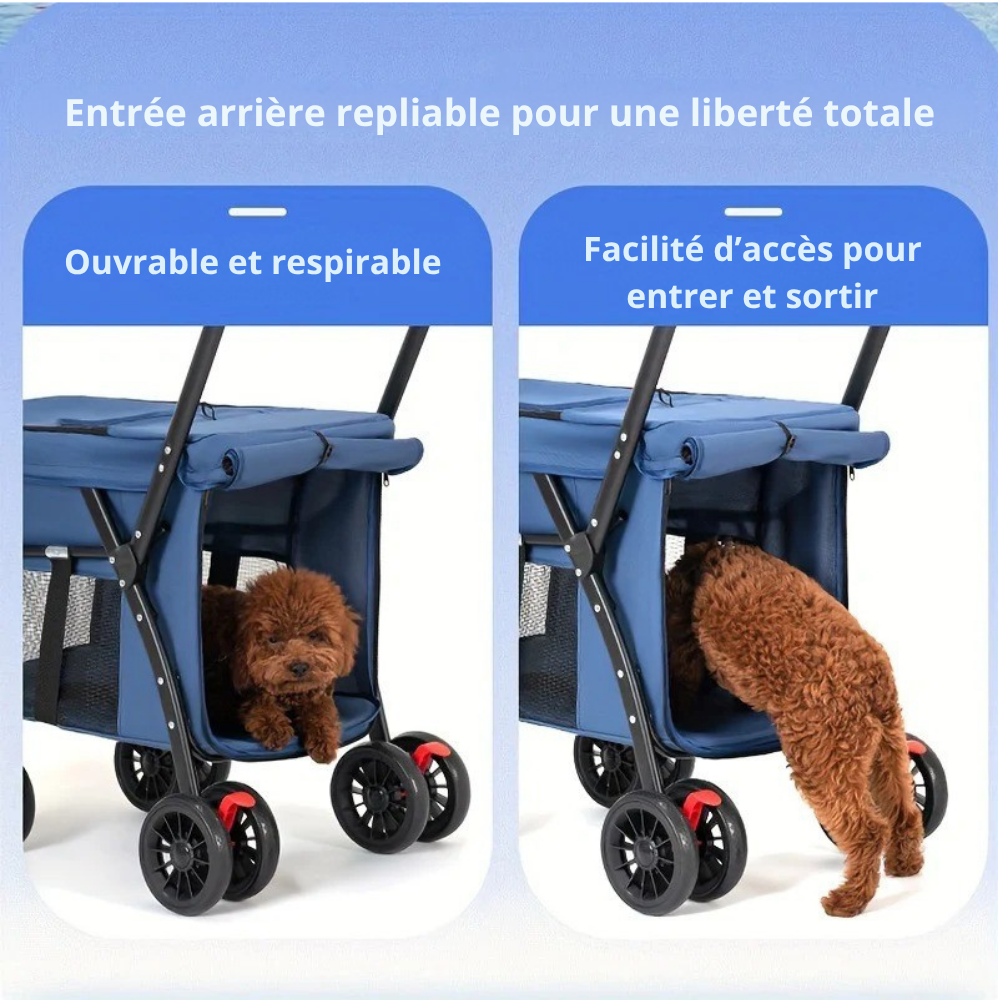 Poussette pour animaux avec toit ouvrant et maillage respirant
