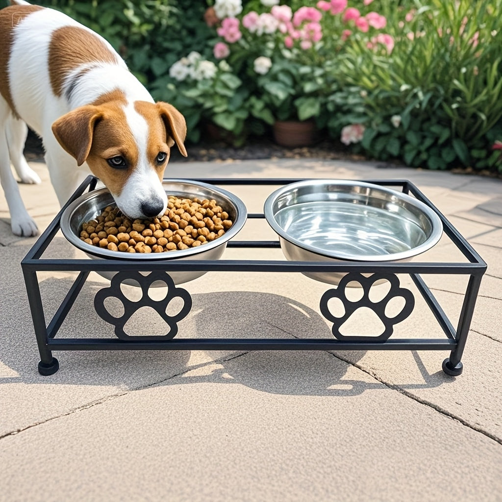 Support en fer avec doubles gamelles inox pour chien