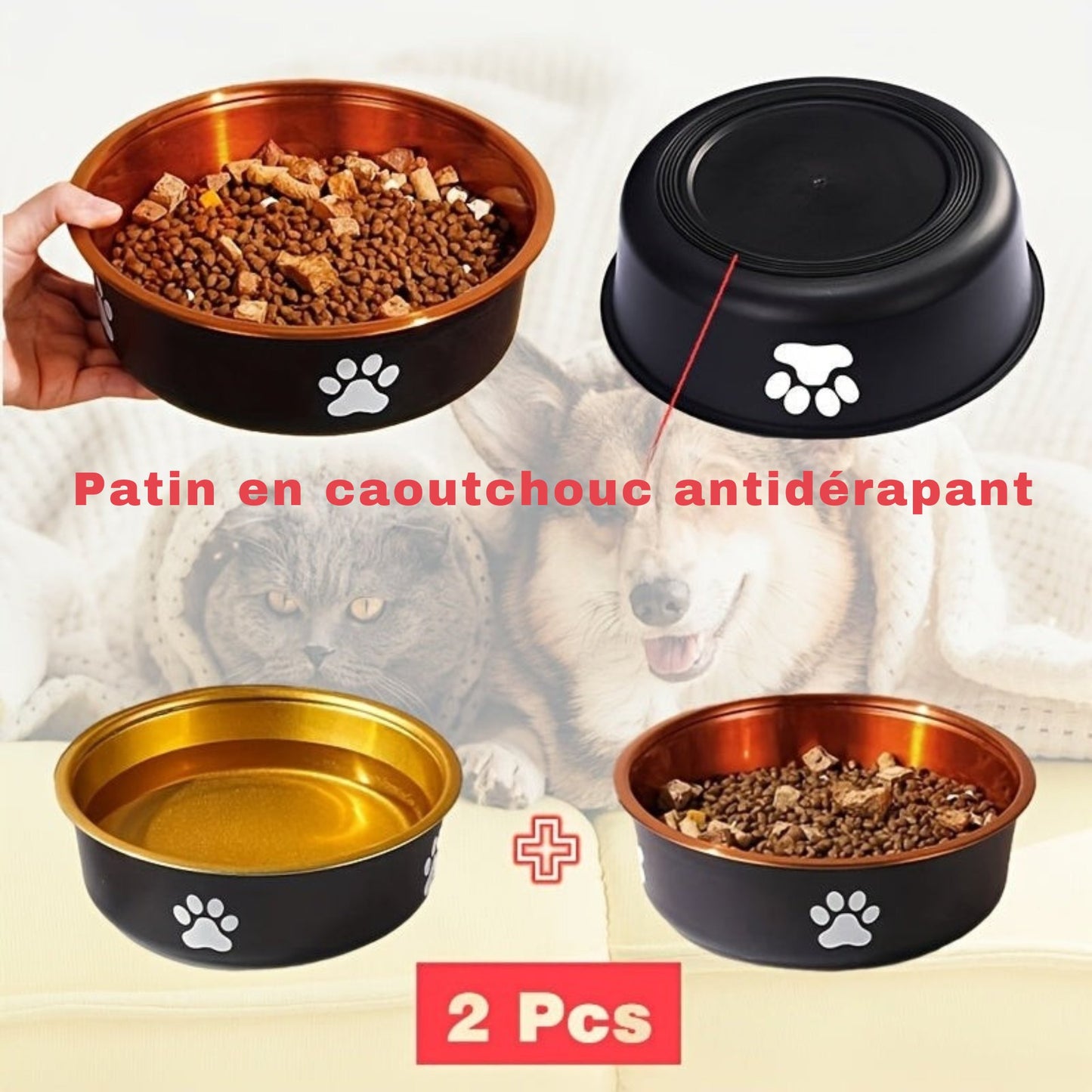 Lot de 2 gamelles inox antidérapantes pour chien