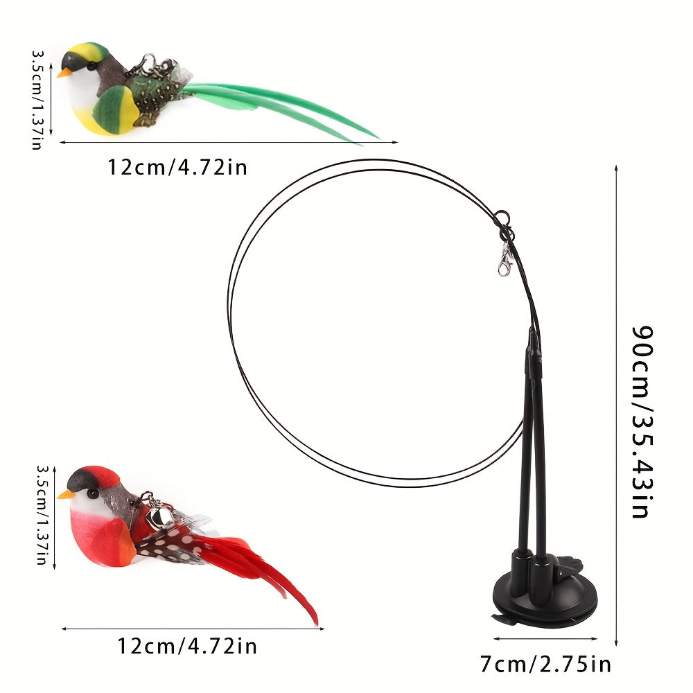 Canne à Plumes Interactives avec Oiseaux Réalistes – Double Tige