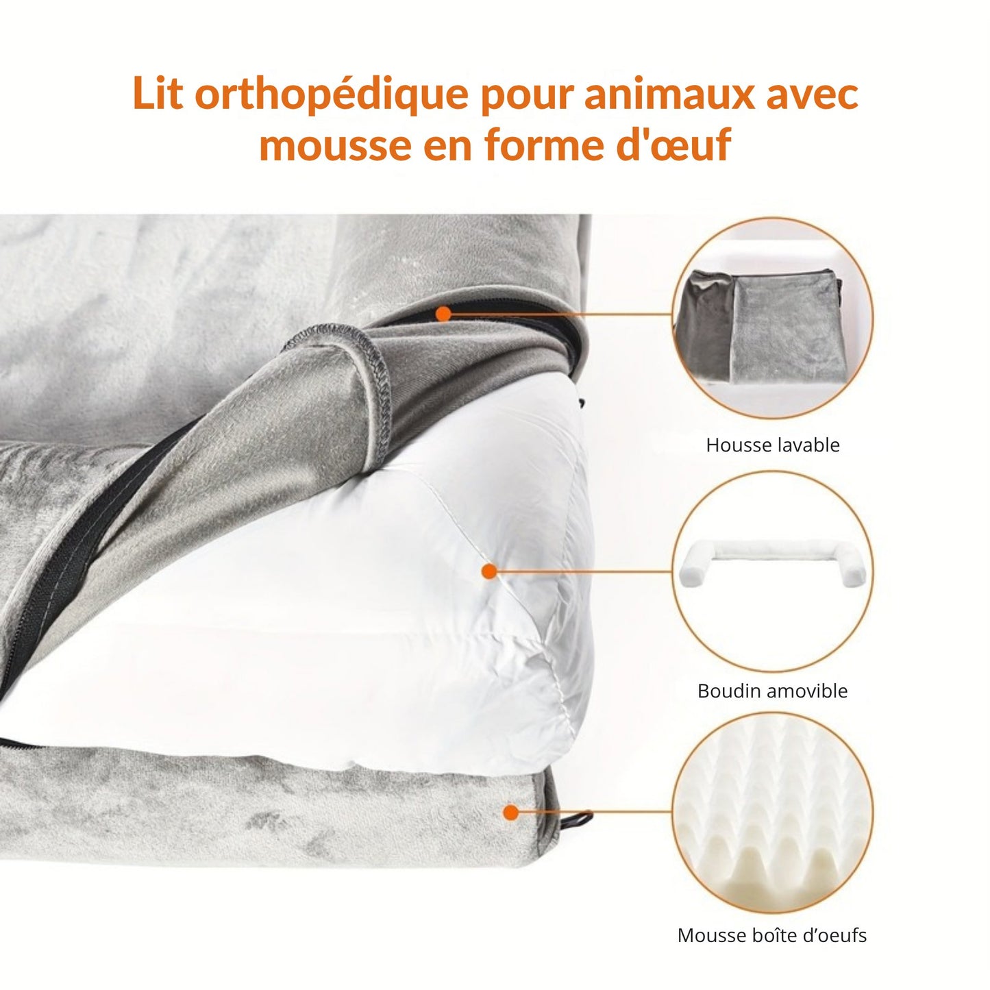 Canapé Orthopédique Gris à Mousse avec Rebord pour Chien