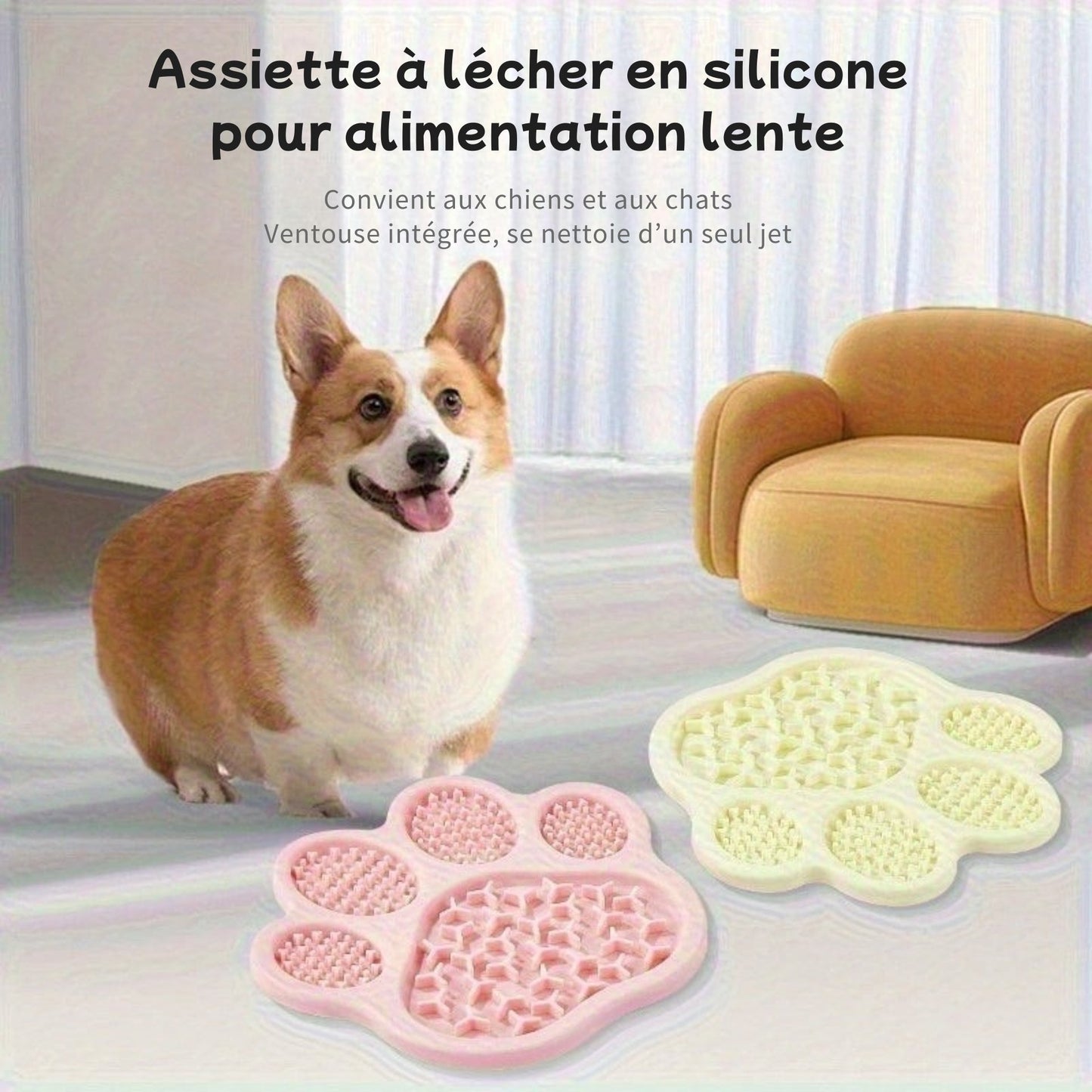 Tapis à Lécher Silicone Forme Patte – Bol Antiglouton avec Ventouses
