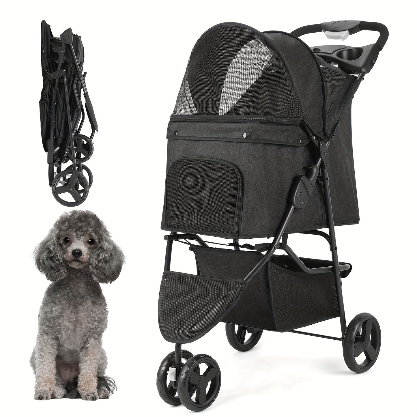 Poussette pour Chien et Chat avec Rangement Intégré