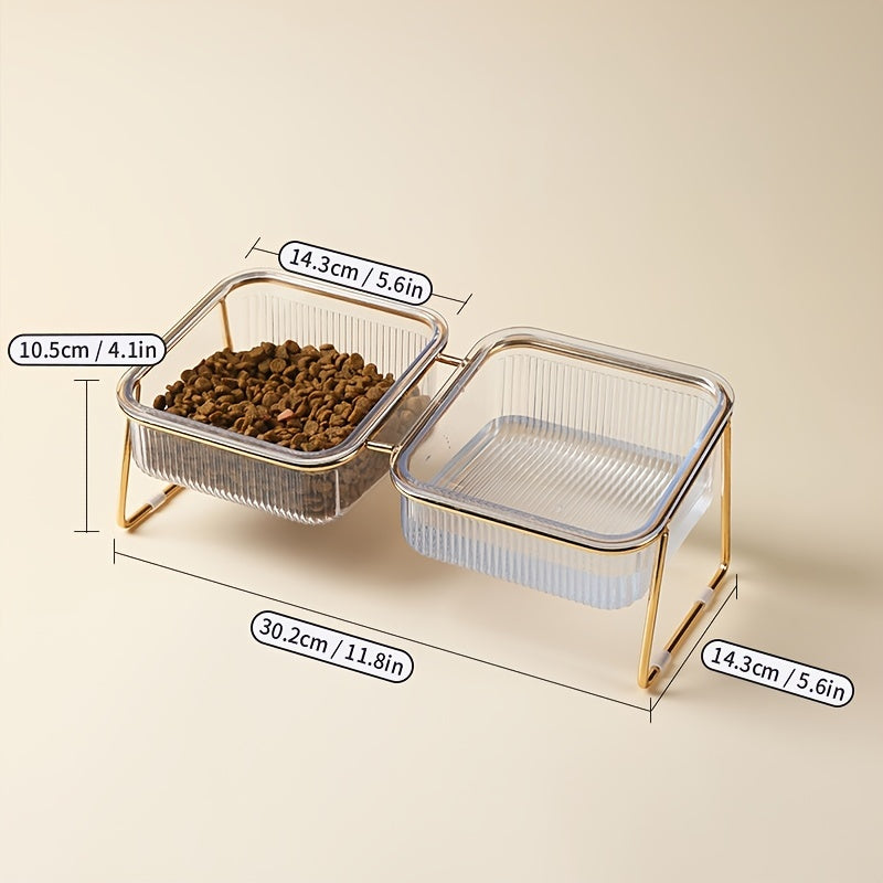 Gamelle Double Surélevée Transparente pour Chats – 15° Inclinée