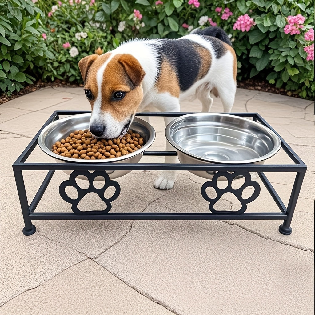 Support en fer avec doubles gamelles inox pour chien