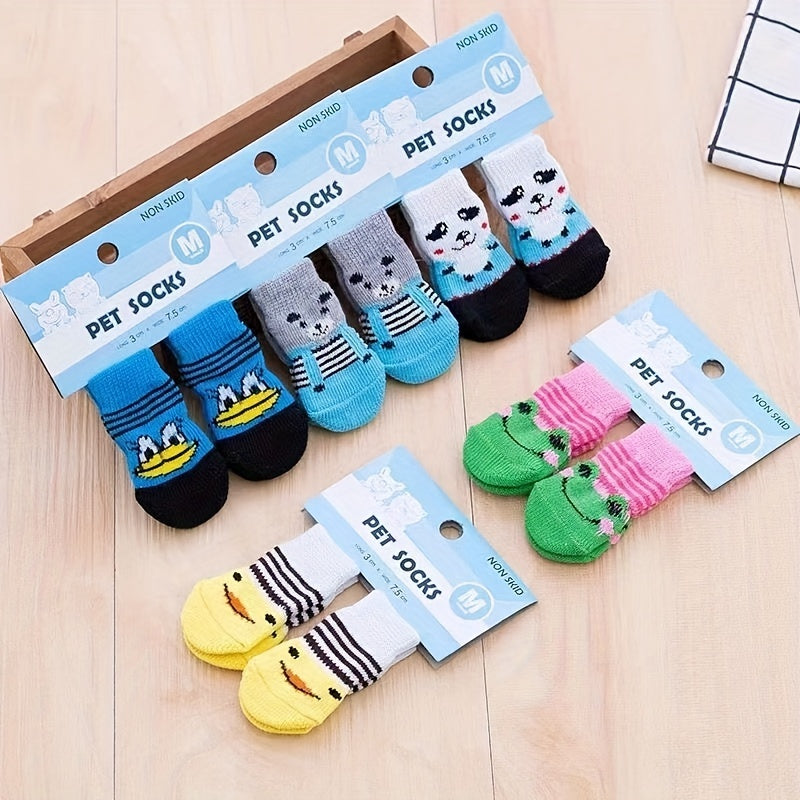Chaussettes Antidérapantes pour Chiens et Chats – Lot de 4 Motifs Colorés