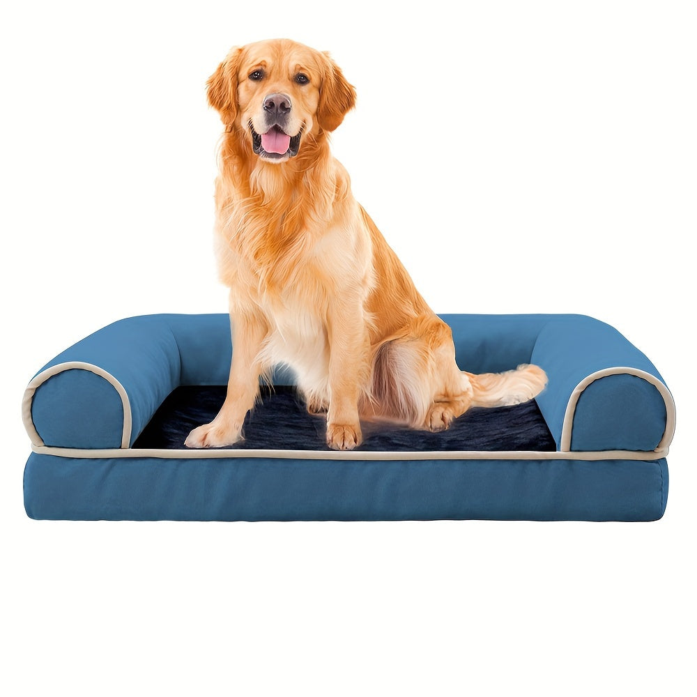 Canapé Orthopédique Gris à Mousse avec Rebord pour Chien