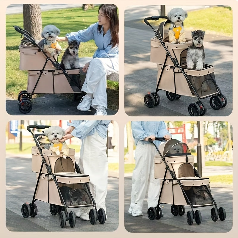 Poussette Double Pliable pour Chiens et Chats – Confort à Deux Étages