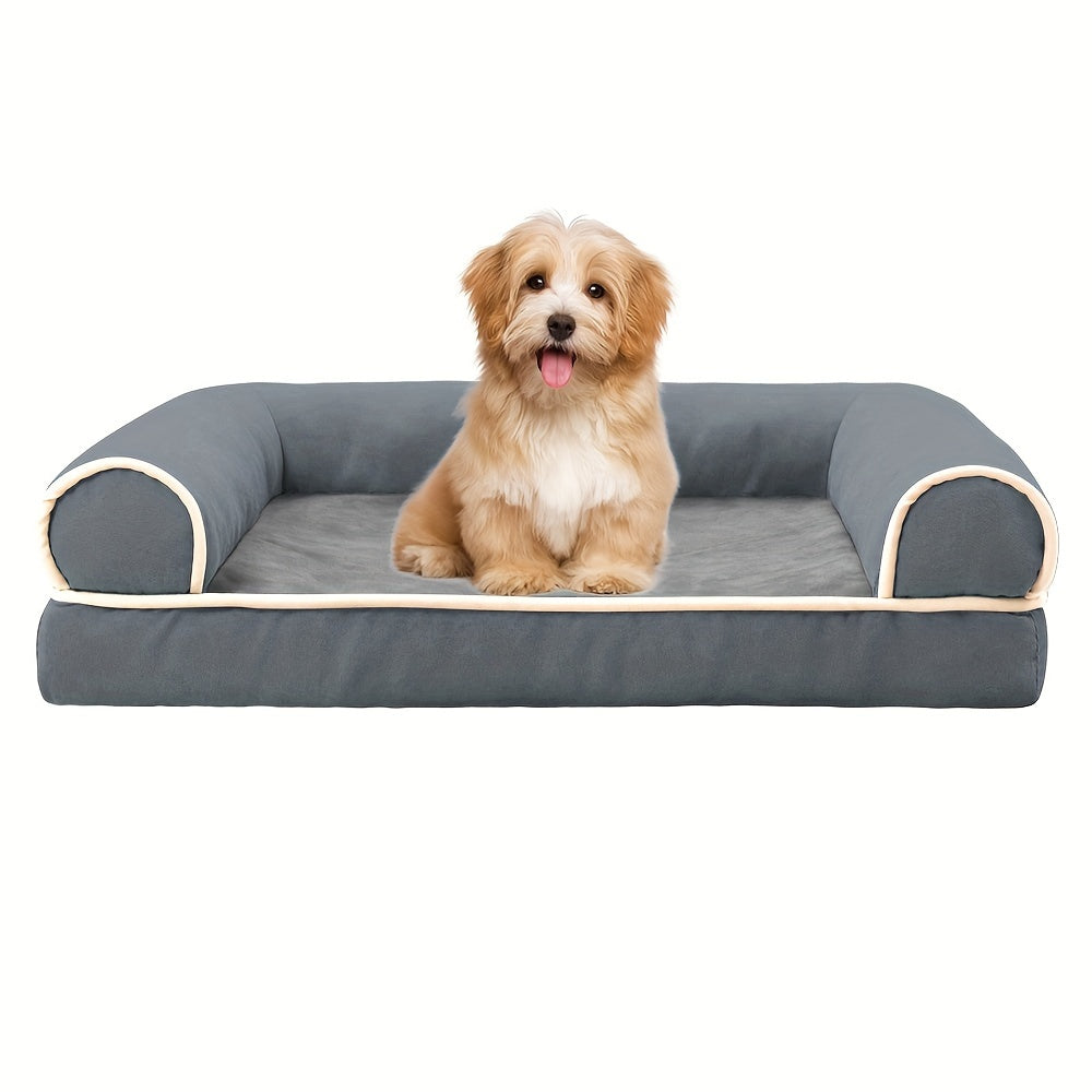 Canapé Orthopédique Gris à Mousse avec Rebord pour Chien