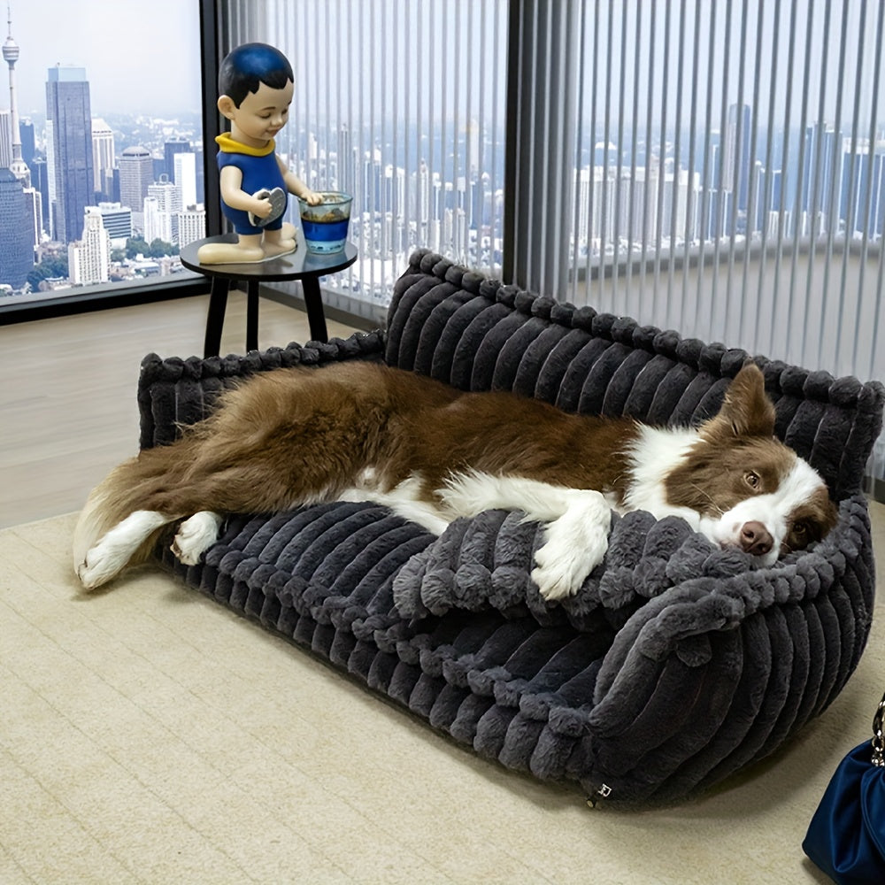 Canapé lit en peluche pour chien, style sofa rayé