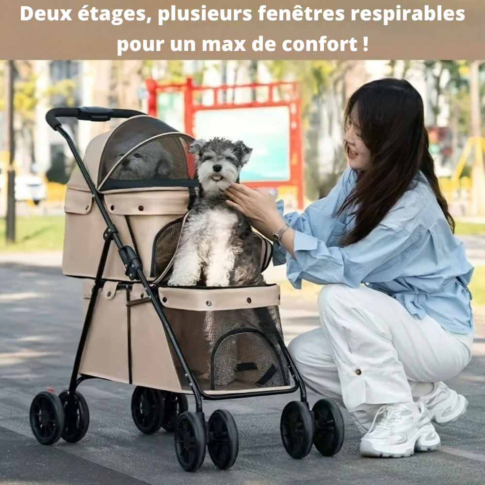 Poussette Double Pliable pour Chiens et Chats – Confort à Deux Étages