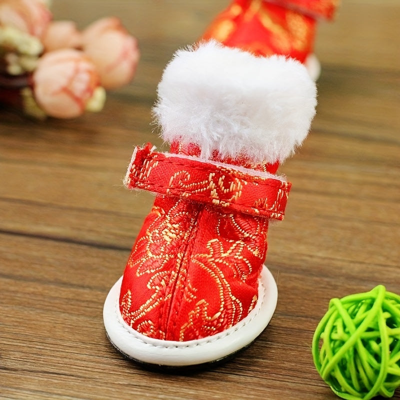 Bottines Hiver Style Tang pour Chiens et Chats – Chaussures Festives Doublées en Velours