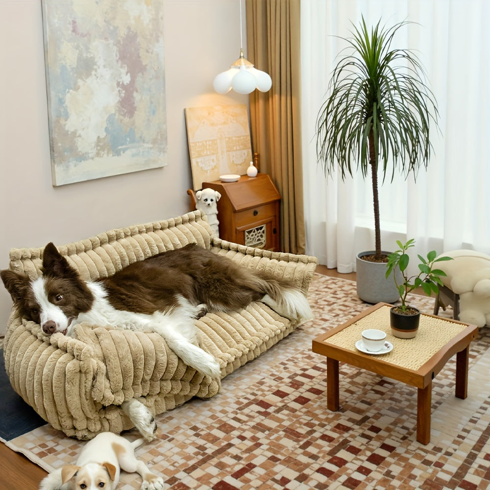 Canapé lit en peluche pour chien, style sofa rayé