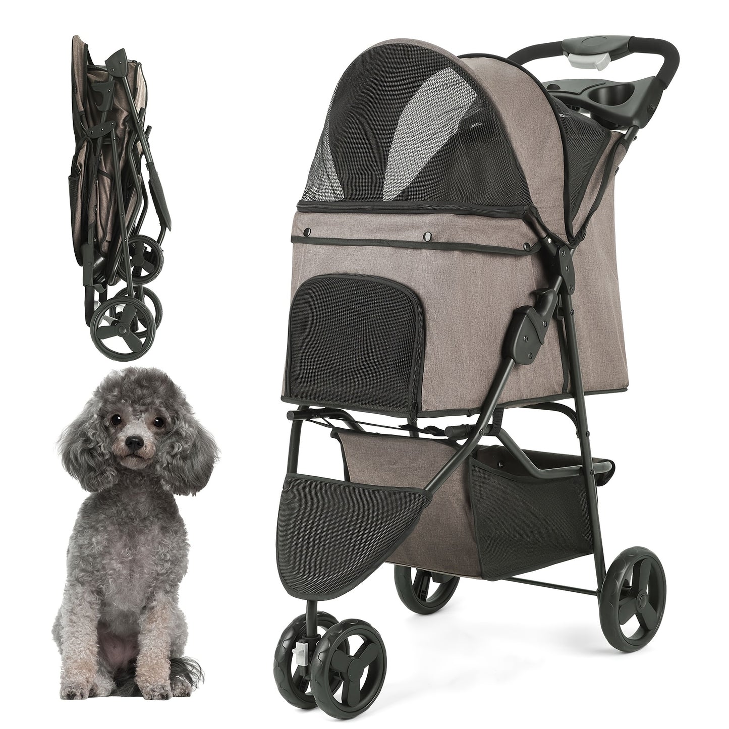 Poussette pour Chien et Chat avec Rangement Intégré