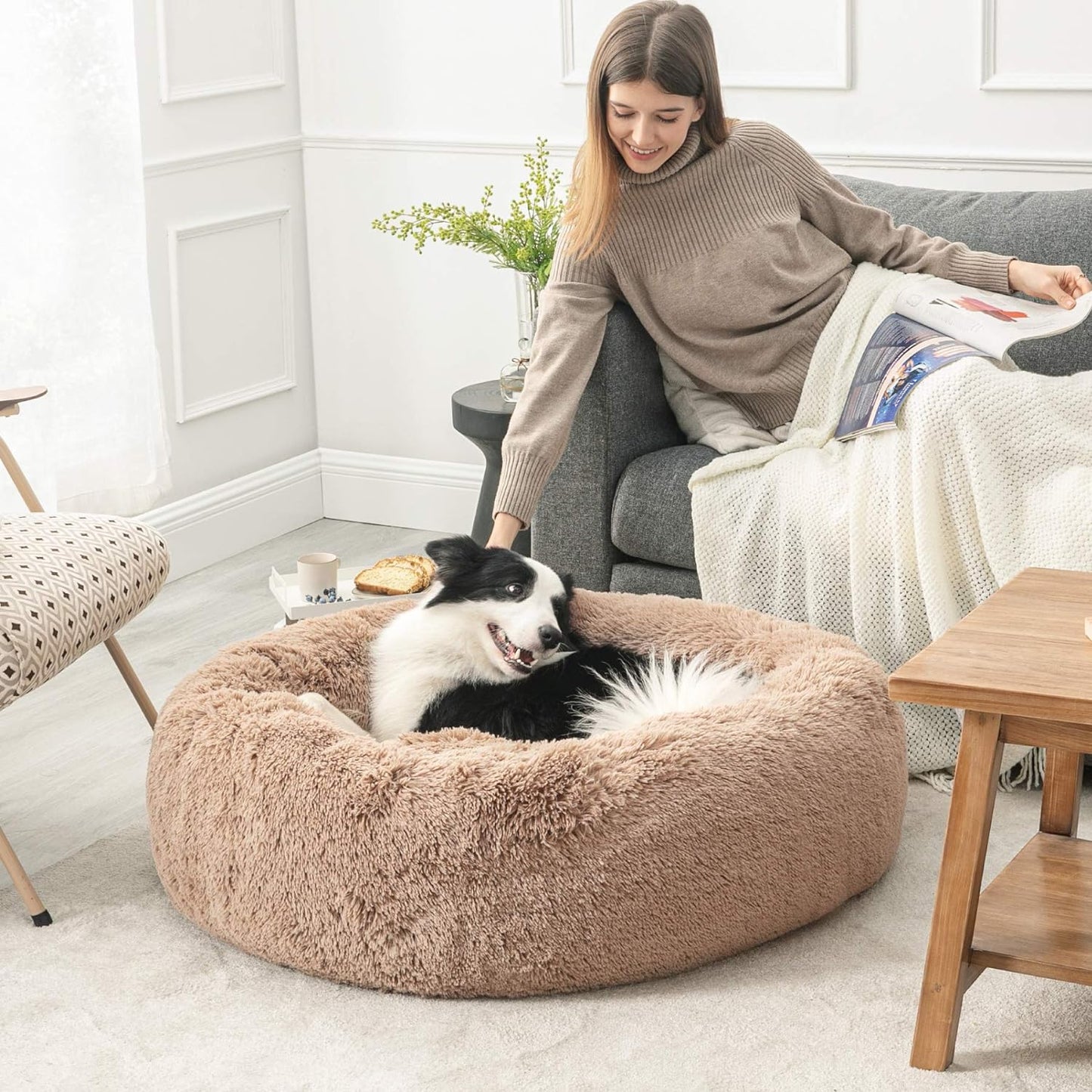 Lit Apaisant Rond en Fausse Fourrure – Confort & Sérénité