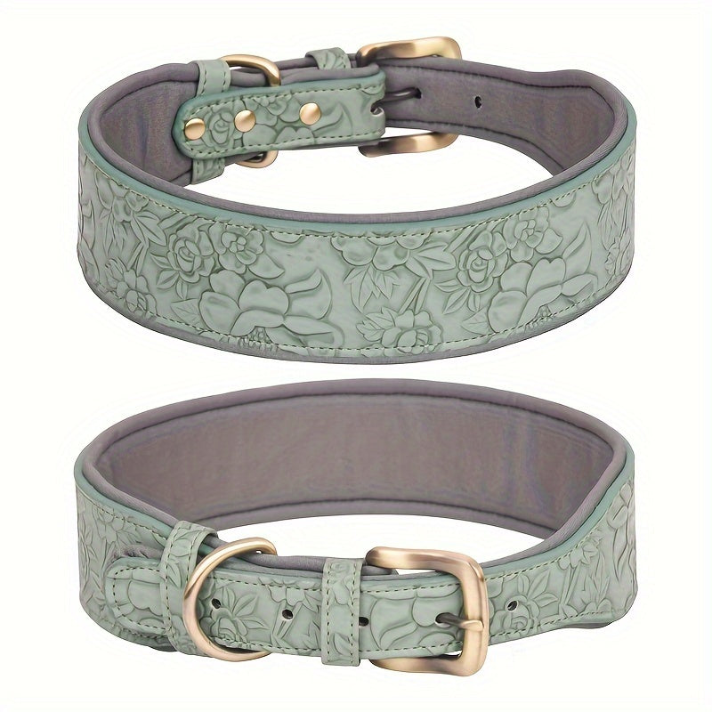 Collier en Simili Cuir Floral avec Doublure Respirante pour Chien