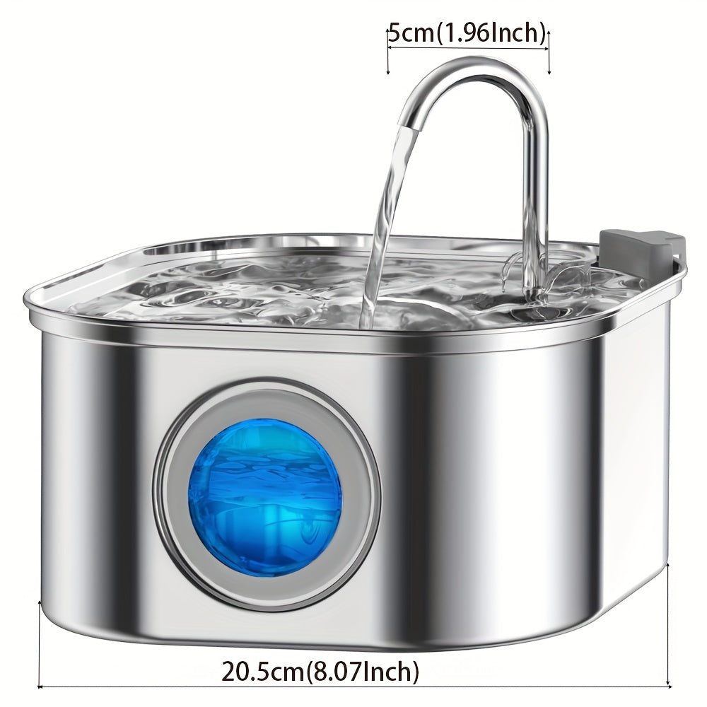 Fontaine à eau 3.2L inox avec filtre carbone & fenêtre de niveau pour Chat et Chien