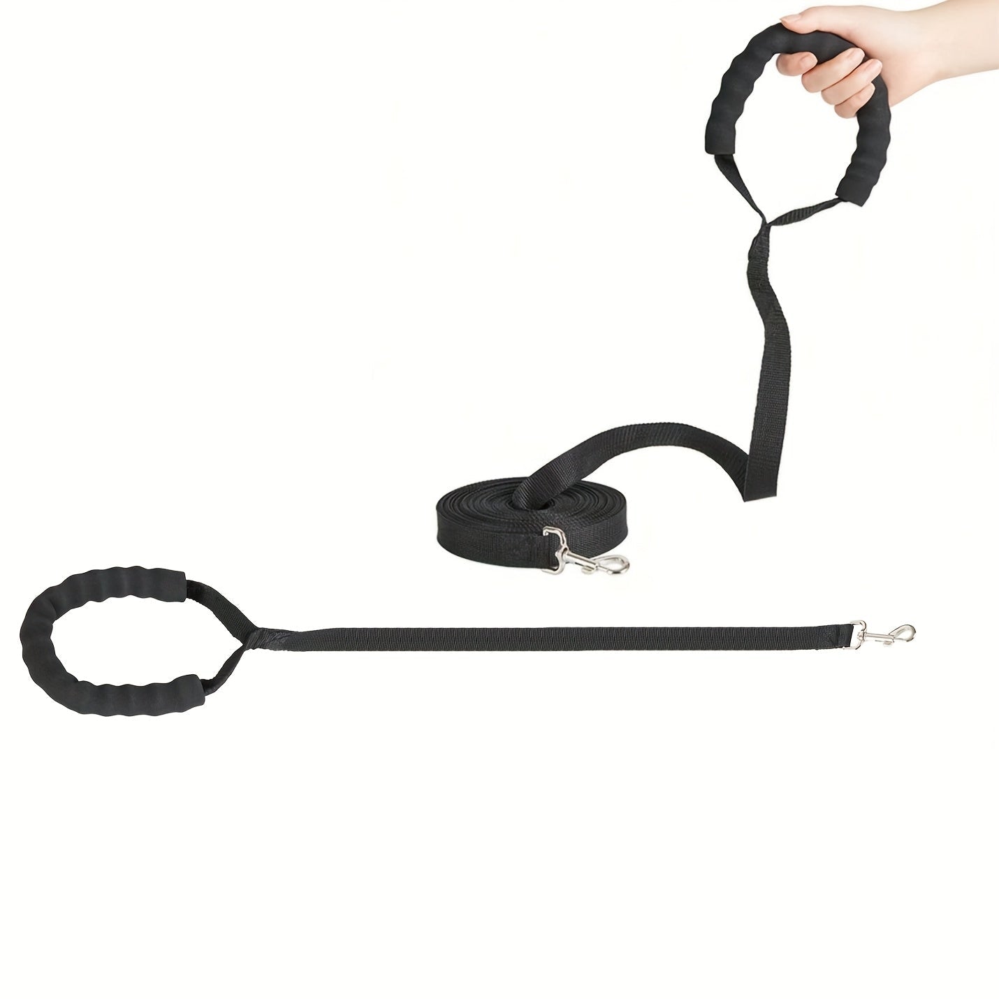 Longe Noire avec Poignée Mousse pour Chien – 1,5 m à 20 m