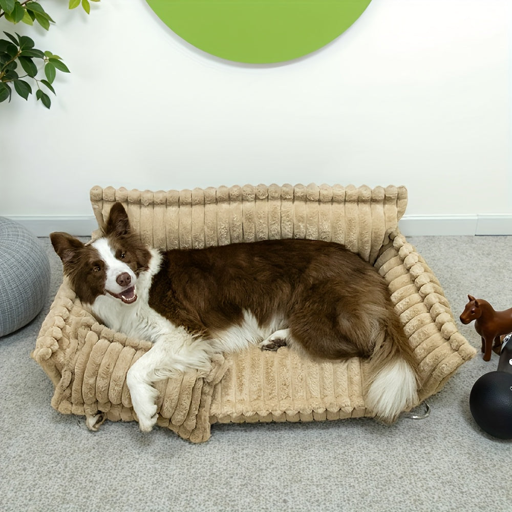 Canapé lit en peluche pour chien, style sofa rayé
