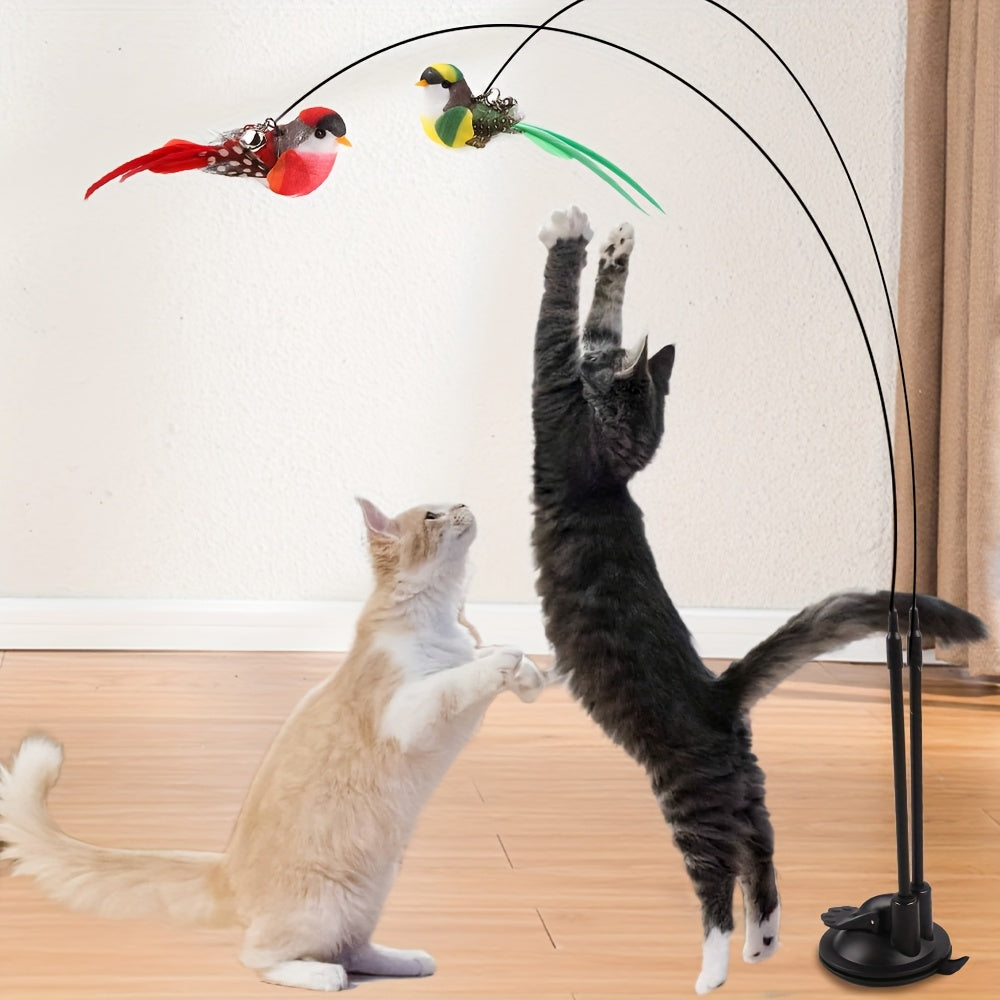 Canne à Plumes Interactives avec Oiseaux Réalistes – Double Tige