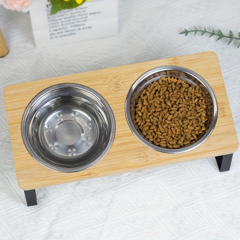 Support Élevé Double ou Triple pour Gamelles – Bois Bambou & Inox