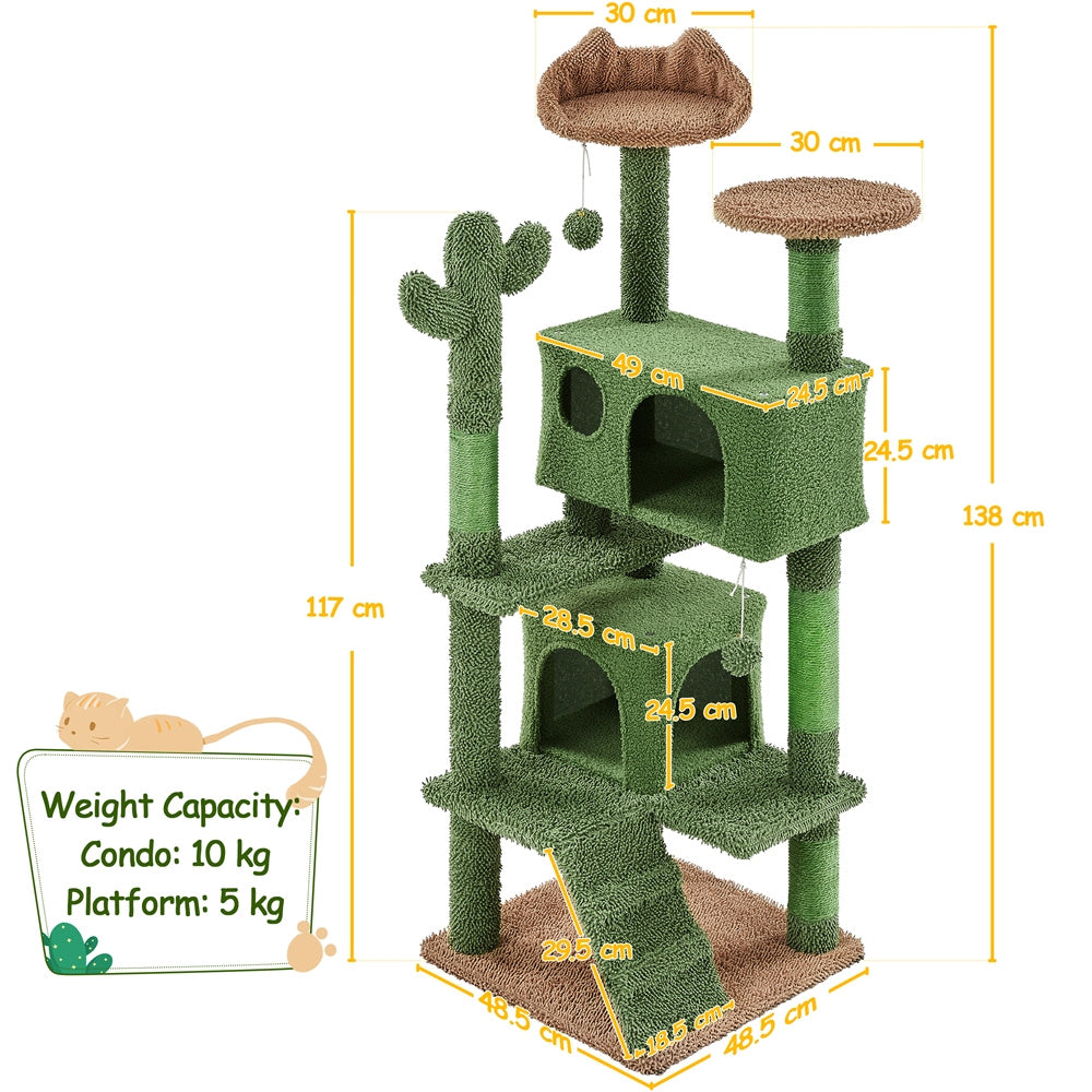 Arbre à Chat Cactus Multi-Niveaux avec Niches et Jouets Suspendus