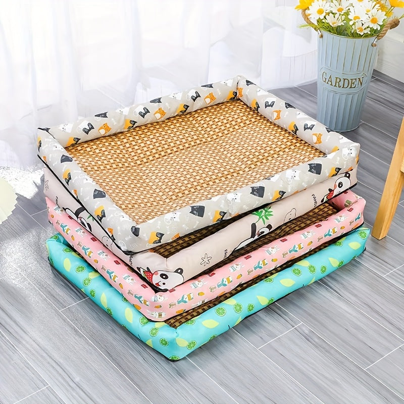 Panier Rafraîchissant Tressé Été Imprimé Cartoon pour Chien et Chat