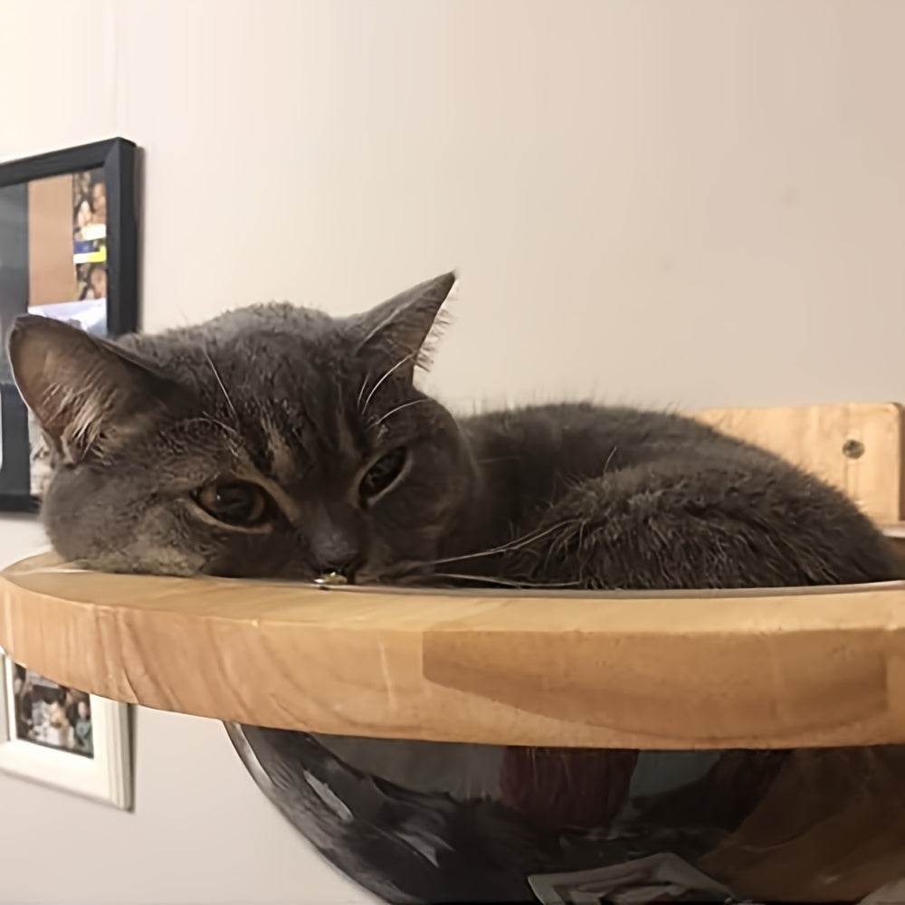 Hamac Mural en Bois avec Capsule Transparente pour Chat