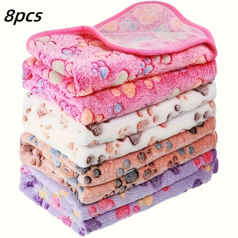 Lot de 8 Couvertures Flanelle Motif Pattes pour Chiens et Chats