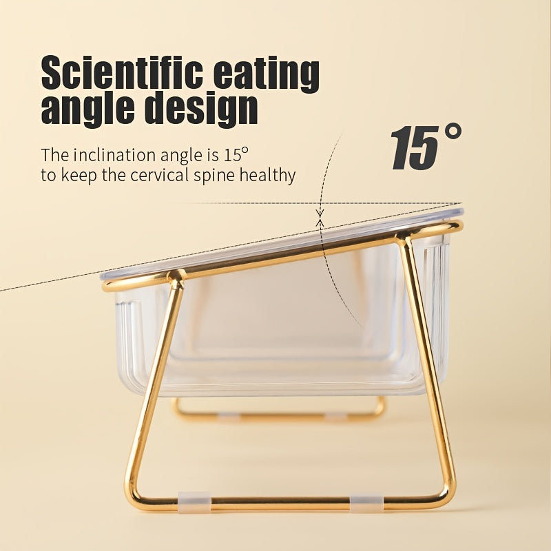 Gamelle Double Surélevée Transparente pour Chats – 15° Inclinée
