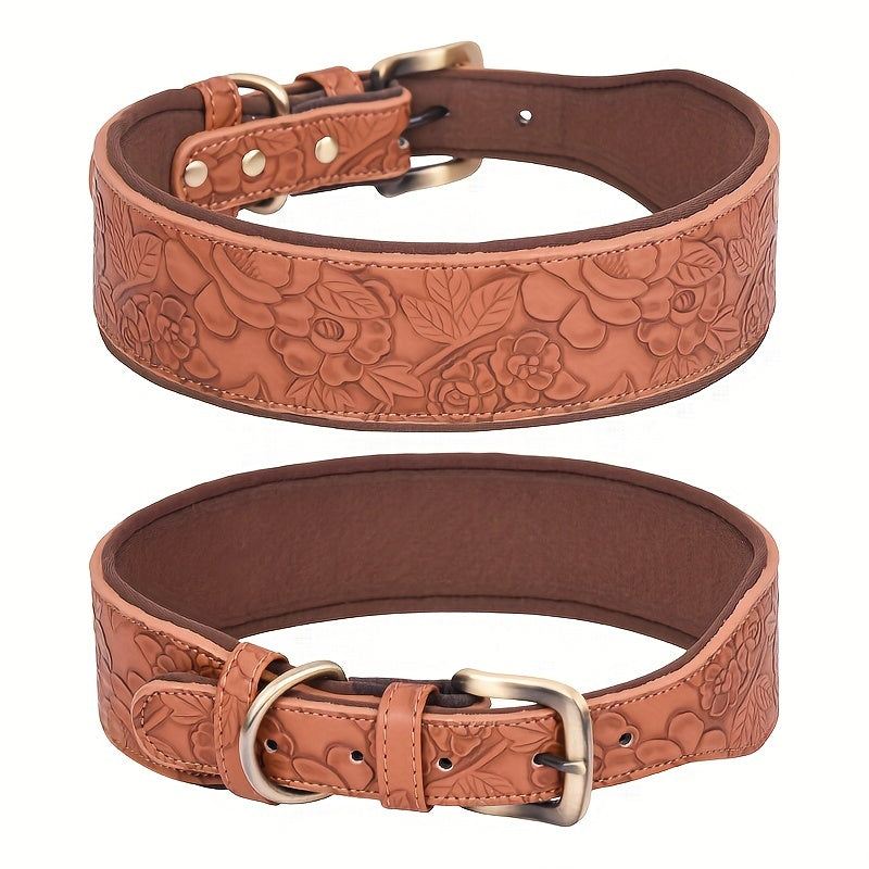 Collier en Simili Cuir Floral avec Doublure Respirante pour Chien