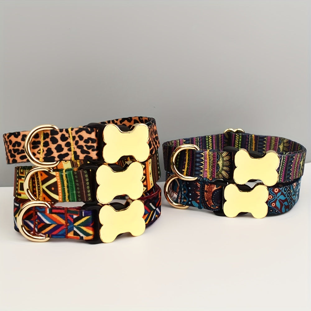Collier pour Chien à Motif avec Boucle Os Dorée