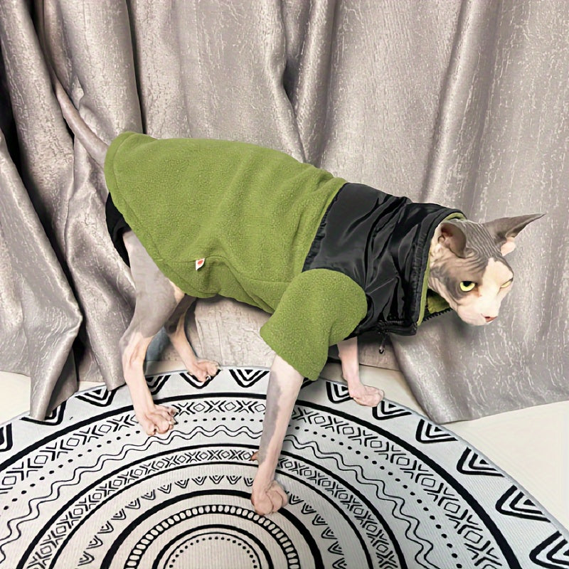 Veste Zippée Épaisse pour Chats Sans Poils – Manteau Chaud Rouge & Noir pour Automne/Hiver