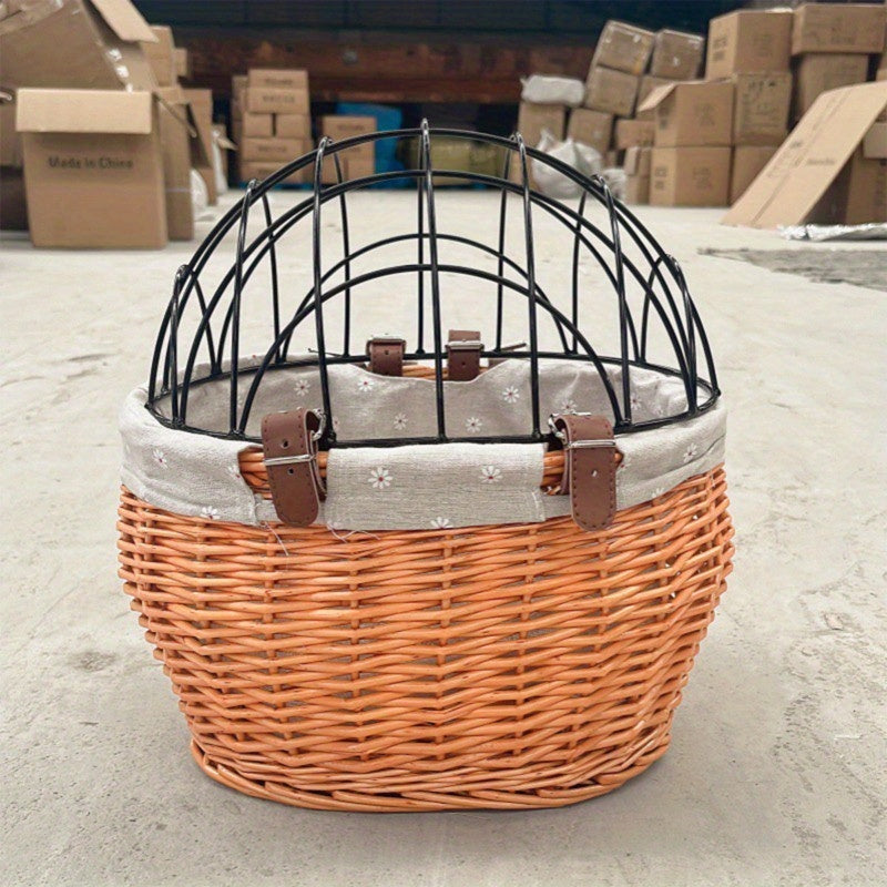 Panier vélo vintage en osier avec grille pour Chien