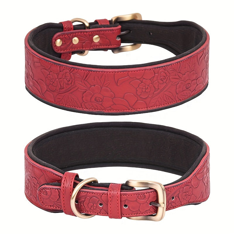 Collier en Simili Cuir Floral avec Doublure Respirante pour Chien