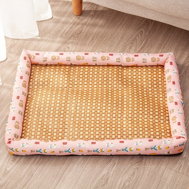 Panier Rafraîchissant Tressé Été Imprimé Cartoon pour Chien et Chat
