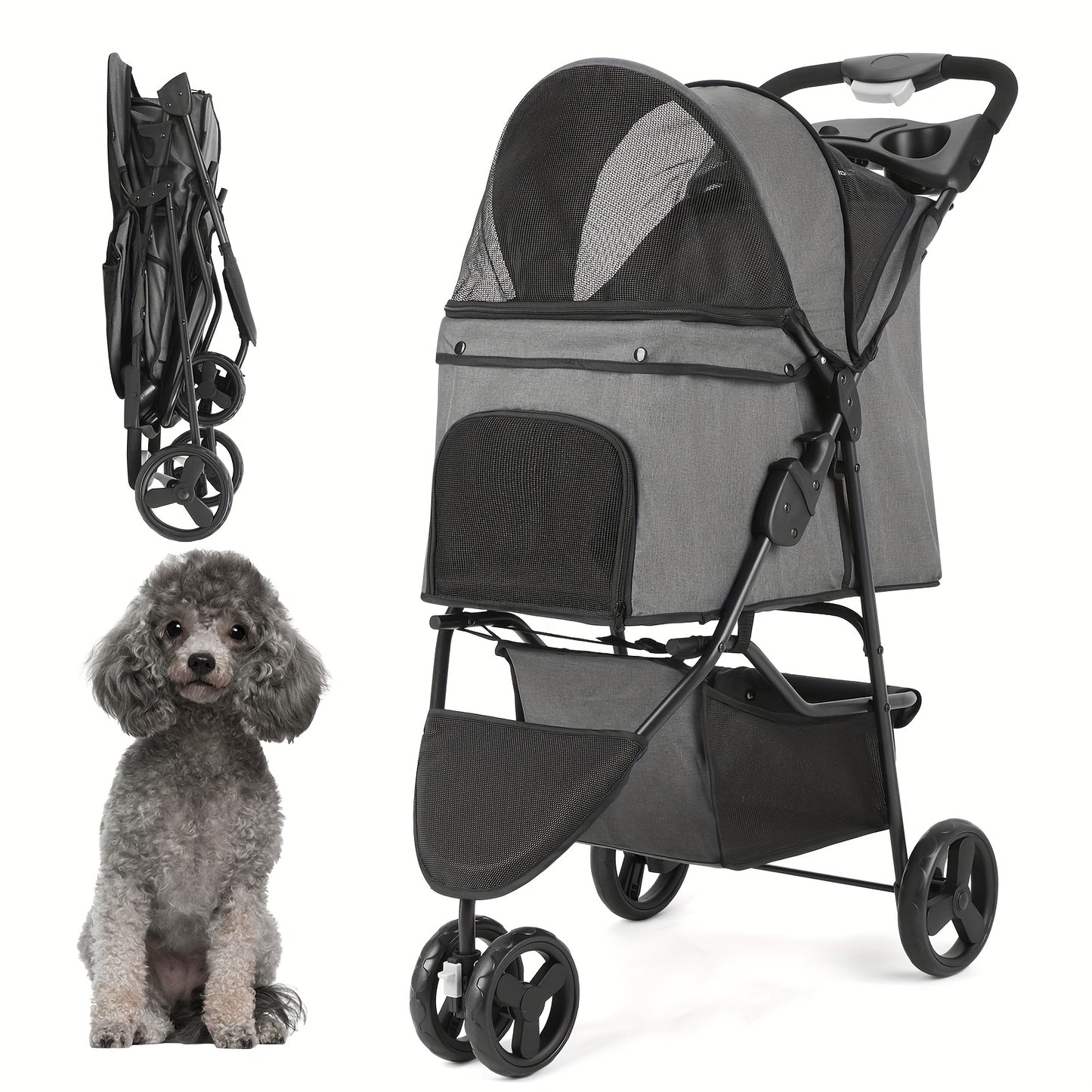 Poussette pour Chien et Chat avec Rangement Intégré