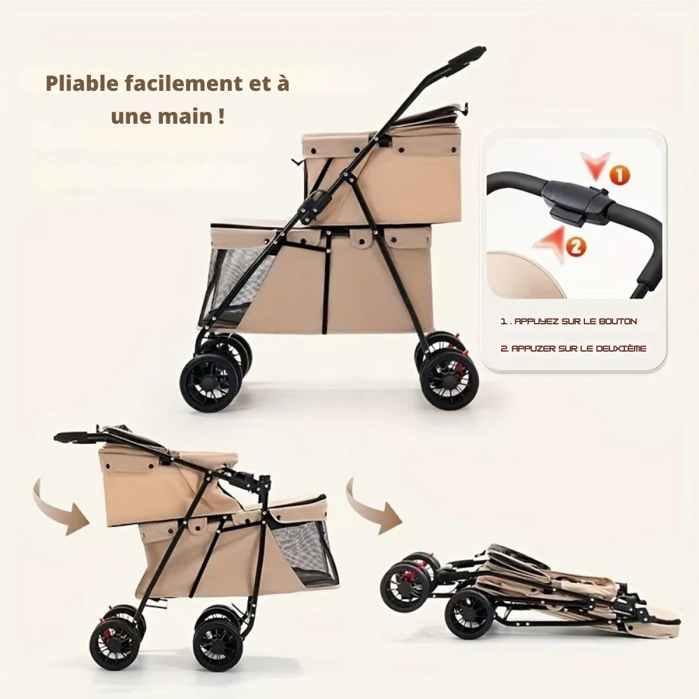 Poussette Double Pliable pour Chiens et Chats – Confort à Deux Étages