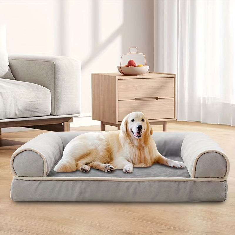 Canapé Orthopédique Gris à Mousse avec Rebord pour Chien