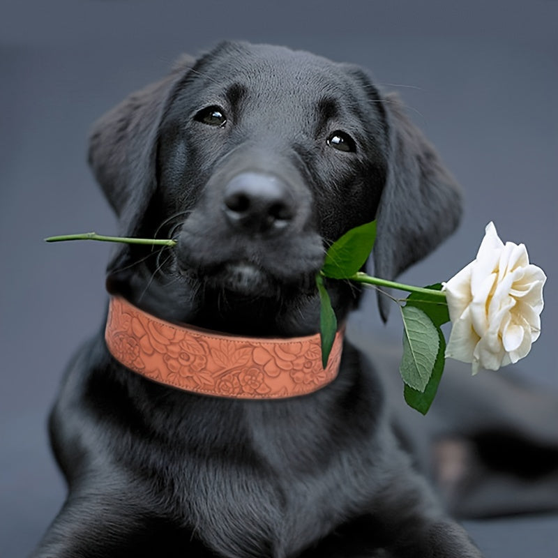 Collier en Simili Cuir Floral avec Doublure Respirante pour Chien