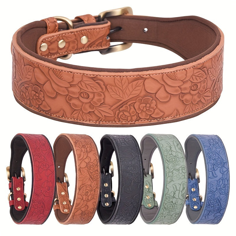 Collier en Simili Cuir Floral avec Doublure Respirante pour Chien