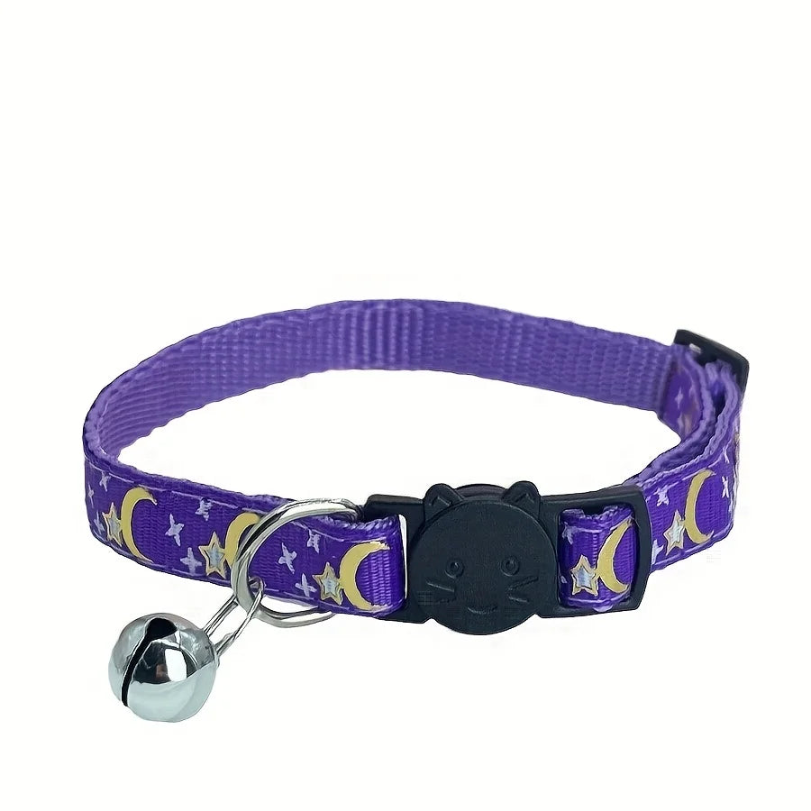 Collier Anti-étranglement Lune et Étoiles avec Clochette